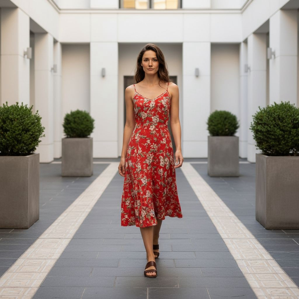 Lulus Red Floral Cottage Core Side Slit Floral Slip Dress S